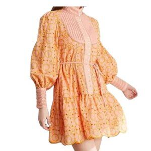Roiii Women A-Line Lace Eyelet Short Long Sleeve Dress with Slip Large NWT